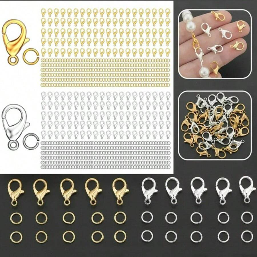 300pcs Lobster Claw Clasp And Jump Ring Set, Includes 100pcs Lobster Clasps And 200pcs Jump Rings, Suitable For Handmade Beading, Spacer Bead Connectors, Pendant Necklace Clips, Bracelet Connectors, Open Rings And Jewelry Making Materials - Lobster Buckle With Open Ring - View 1
