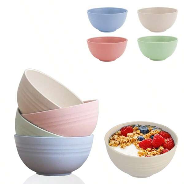 4pcs Set Vibrant Plastic PP Bowls, Smooth Edges, Durable And Stackable, Easy To Clean, Reusable, Dishwasher , Suitable For Salad, Nuts, Yogurt, Soup, Rice, Noodles, Ideal For Kitchen, Restaurant, Dorm, Party, Gathering, Wedding And Outdoor Use