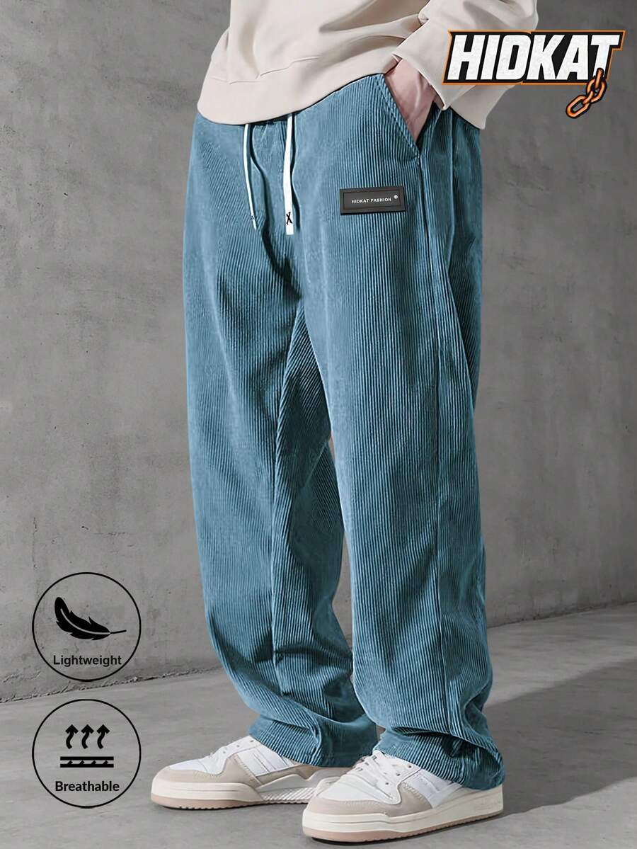 Hidkat Men's Corduroy Casual Sweatpants, Solid Color With Drawstring And Pockets, Soft And Comfortable Fabric, Suitable For Daily Casual Activities, Spring/Autumn Winter Sports