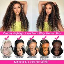 13x4 Deep Hair Wigs Full Bone Human Hair Wig 250% Density Transparent Lace Frontal Wig With Full Edges Baby Hair Pre Plucked Colored Lace Frontal Wigs For Women Daily Use 14-34inch - 間色 - 查看 9