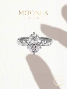 1 pieza Anillo ovalado elegante de plata de ley 925, adecuado para uso diario de mujer, boda, fiesta, regalo del Día de San Valentín - Huevo geométrico - plata - Ver 1