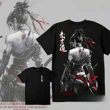 Camiseta Negra Unisex 100% Algodón Sin Lavado, A320 Diseño de Geisha con Máscara Hannya, Estilo Anime y Samurai, Moda Streetwear Aesthetic, Ropa Casual para Hombre y Mujer, Perfecta para Uso - Rosa Pálido - Ver 9