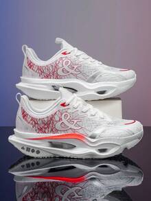 Chaussures de course pour hommes, chaussures de sport polyvalentes à plaque de carbone pour hommes, chaussures de course légères et amorties, chaussures de fitness basses, semelle amortie, conception durable et facile à nettoyer, convient pour la marche, le port décontracté, style sportif minimaliste - Blanc et rouge - Voir 1
