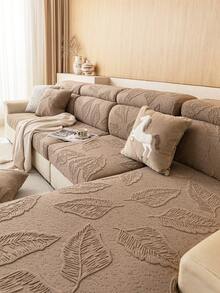 1pc Solid Color Fleece Sofa Cover, Elastic Stretch Fit, Comfortable Minimalist Ins Style, Pet-Friendly Anti-Slip Anti-Dirt, Machine Washable, All-Season Universal Sofa Protector For Living Room, Bedroom, Study, Suitable For L-Shaped 1/2/3/4 Seater Sofas - Khaki - View 6