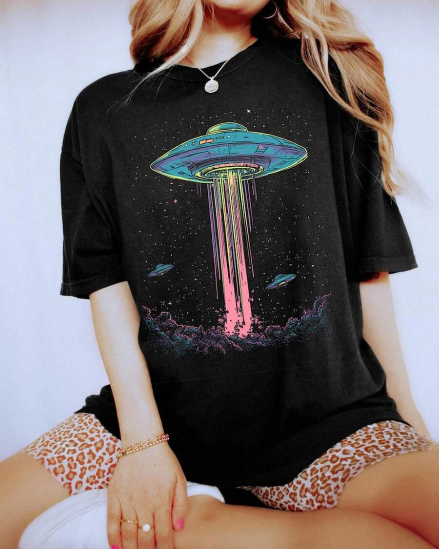 2026 Bio Baumwolle T-Shirt Y2K T-Shirt Herren T-Shirt Damen pullover Retro Alien  Tee,  Space UFO Shirt, Outer Space Graphic T-Shirt, P - 1 - Ver 1