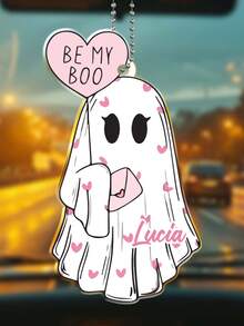 個性化 Be My Boo 幽靈車飾品，客製化姓名粉色愛心幽靈壓克力後視鏡掛飾，萬聖節情人節情侶禮物 - 彩色 - 查看 5