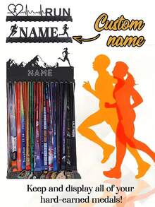 Customizable Award Plaque Holder, Can Personalize With Name And Logo, Suitable For Displaying Medals, Ribbons, Badges For Gymnastics, Running, Sports-Themed Medal Display Rack, Wall-Mounted Trophy & Medal Rack, Father's Day Gift, Personalized Gift - Black - View 8