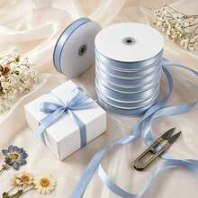 Grey Blue Satin Ribbon 3/8 - 5/8 - 1 - 1 1/2 Inch X 10 Yards Polyester Ribbon, Suitable For Gift Wrapping, Perfect For Weddings, Parties, Hair Accessories, Bows, Invitations Decoration (Paper Spool Not Included) - Lake Orchid - View 4