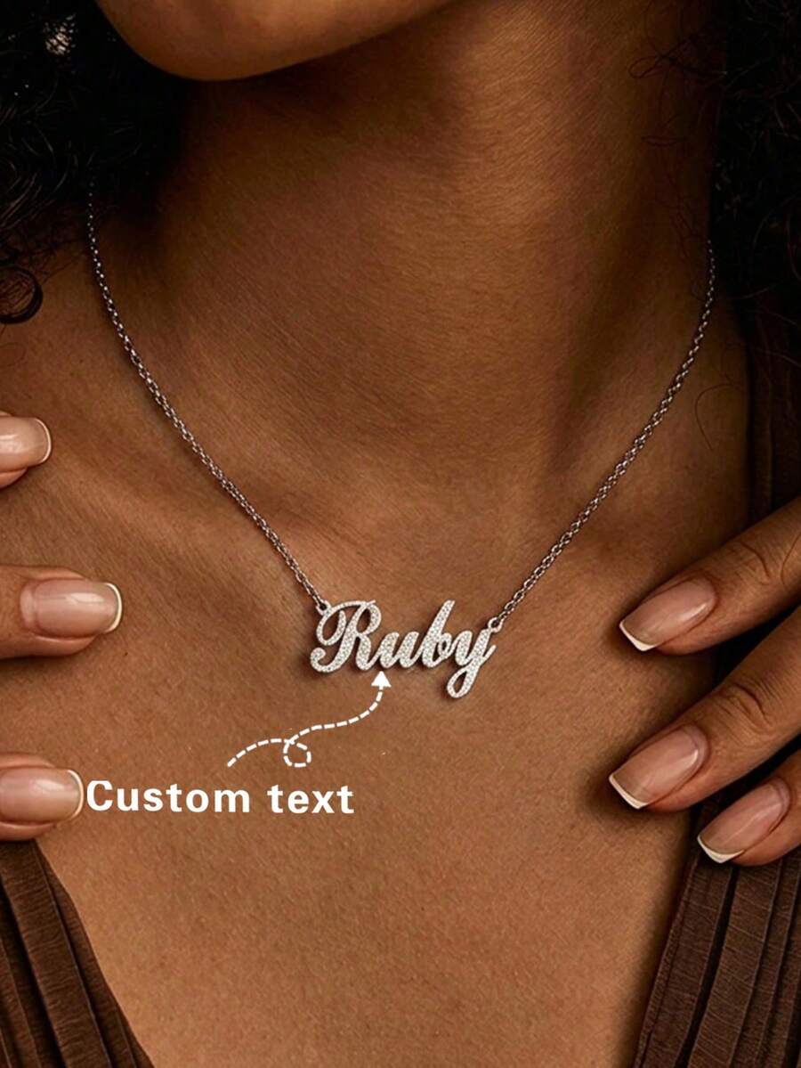 Personalized Fashionable Versatile Elegant Letter Customized Necklace, Gift For Friends, Lovers, Family, Birthday, Daily Wear, Anniversary, Party, Holiday - Silver Frosted - View 1