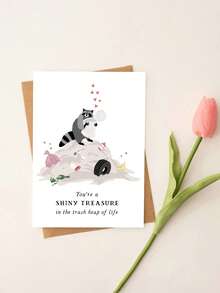 1pc "Shiny Treasure" Funny Raccoon Birthday Card With Envelope – Cute Trash Panda Trash Heap Cartoon Design – Heartfelt Encouragement Greeting For Friends & Loved Ones – Blank Inside - A - View 3