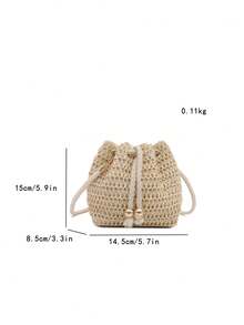 Bolso Bandolera Mini Tipo Cubo con Cadena de Color Liso de Moda - Caqui - Ver 7