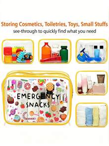 「Emergency Snack」字母印花 PVC 化妝包，拉鍊密封 PVC 旅行收納袋，輕量耐褪色化妝盥洗包，適合女性與女孩，TSA 認證便攜化妝收納盒，易擦拭清潔，適合母親、老師、朋友、護理師等使用者，送給女性朋友的禮品袋，學校、度假與旅行必備盥洗包，防水盥洗包 - 彩色 - 查看 8