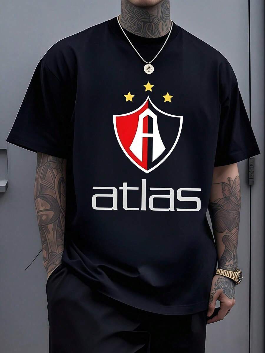 Camiseta de cuello redondo para hombre, camisa estampada para aficionados al fútbol y camisa casual, ideales para eventos deportivos y uso casual, fabricadas en algodón cómodo. - Negro - Ver 1