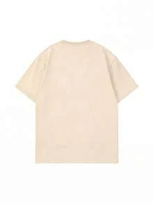 SHEIN | Garfield 女款米色圓領T恤，卡通貓狗愛心藍色字母印花，寬鬆短袖，適合日常街頭休閒穿搭 - 杏色 - 查看 4