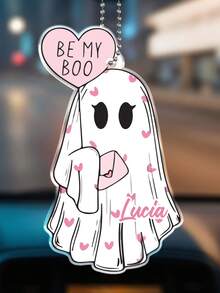 個性化 Be My Boo 幽靈車飾品，客製化姓名粉色愛心幽靈壓克力後視鏡掛飾，萬聖節情人節情侶禮物 - 彩色 - 查看 3