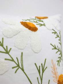 1pc Mori Style Daisy Embroidered Throw Pillow Cover, Healing Girly Atmosphere Decorative Pillowcase, For Bay Window, Sofa, Bedroom Bed Head, Dorm Decor, Pillow Insert Not Included - White - View 6