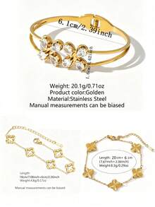 VceTd 1 Set Elegant Personalized Style Bamboo Knot Stainless Steel Jewelry Set Suitable For Women's Daily Wear Or As A Holiday Gift For Loved Ones Or Friends - Yellow Gold - View 2