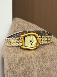 1pc Gold Oval Quartz Watch For Women, Elegant And Fashionable, Suitable For Daily Wear, Birthday, Graduation Gift, Casual Gathering And Party - Silver and Gold - View 6