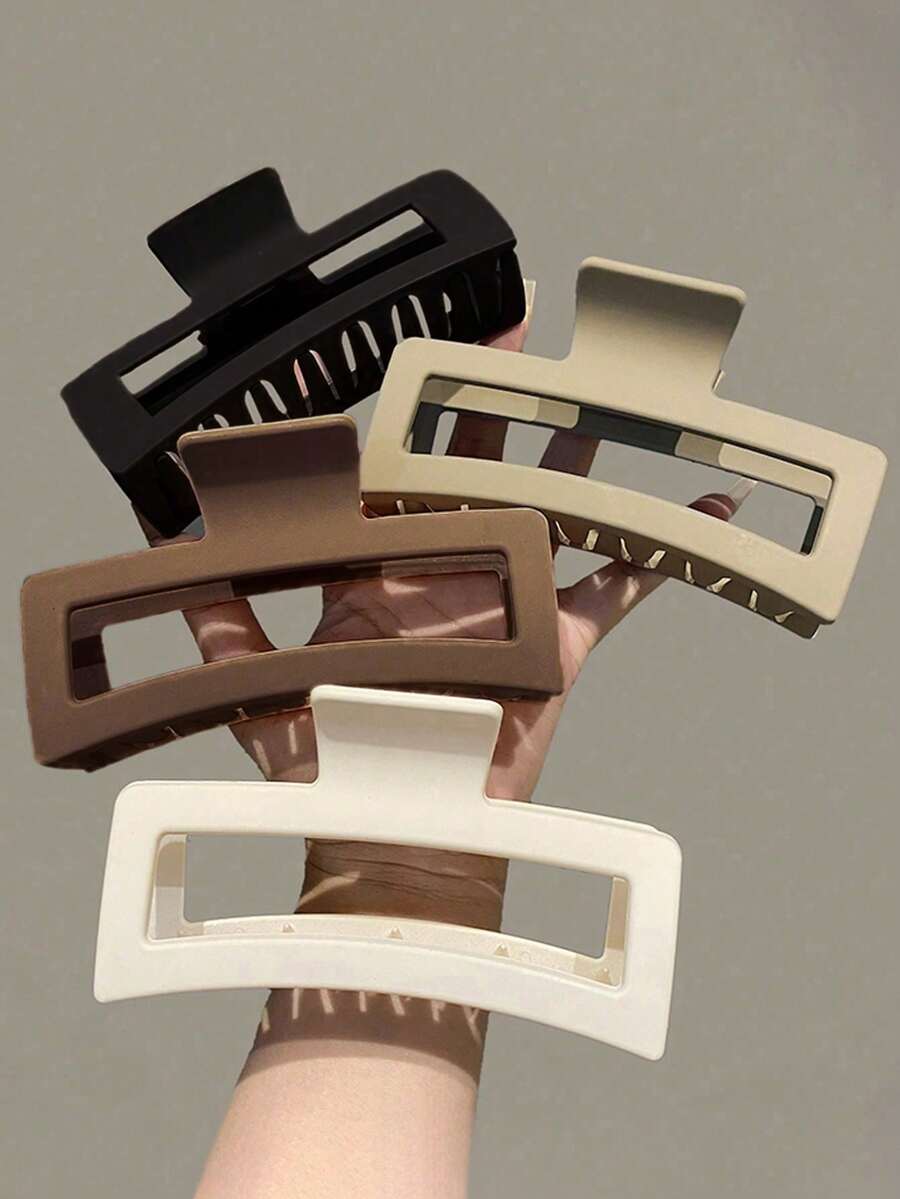 4pcs/1 Pc 5cm/1.97in Plastic Square Hair Clips In Black, White, Brown And Khaki, Stylish Hair Accessories, Claw Clip For Summer And Beach Vacation - 彩色 - 查看 1