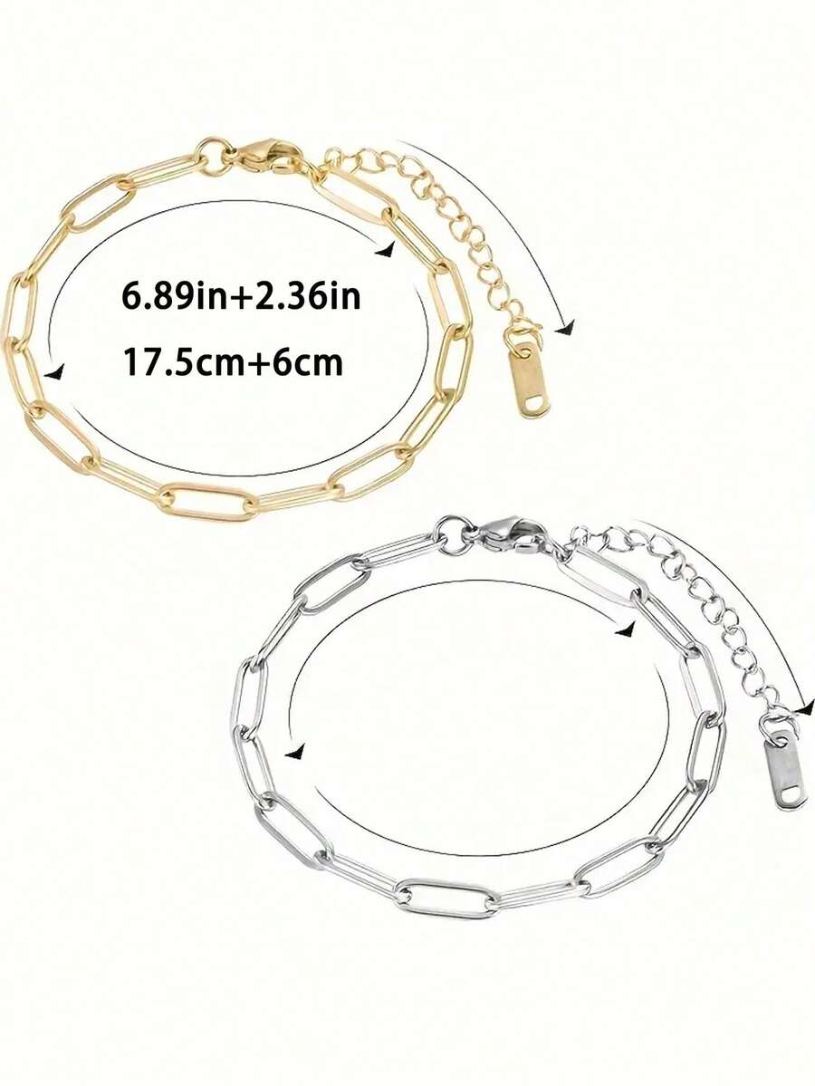 1/5/10pcs Set Adjustable Stainless Steel Pendant Bracelets With Lobster Clasp, Suitable For DIY Jewelry Making, Gold & Silver Color - Adjustable Bracelet - View 1