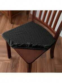 1pc Abstract Pattern Non-Slip Chair Cover, Soft Plaid Dining Chair Cover, High Elasticity Office Home Chair Cover, Beautiful And Soft, Replaceable Old Seat Surface, Protect Chair - Black - View 4