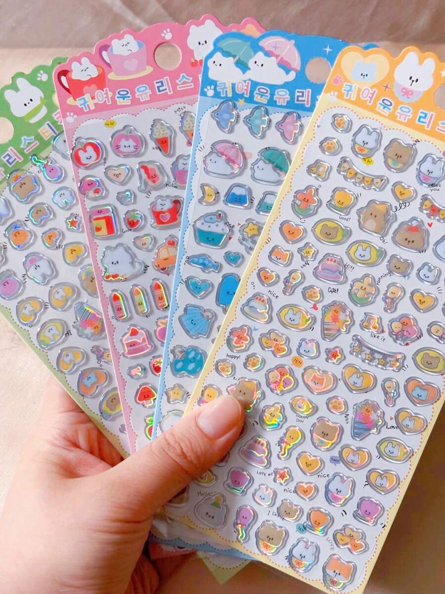 Juego de pegatinas de cristal láser de resina, adecuado para decoración de planificador y manualidades hechas a mano