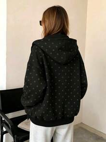 Vintage Autumn/Winter Polka Dot Women's Sports Sweatshirt Jacket, Autumn/Winter Essential Thermal Fabric With Pockets Fall - Multicolor - View 3
