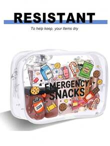 「Emergency Snacks」字母印花 PVC 化妝包，拉鍊密封 PVC 旅行收納袋，輕量耐褪色化妝盥洗包，適合女性與女孩，TSA 認證便攜化妝收納盒，易擦拭清潔，適合母親、老師、朋友、護理師及其他使用者，女性好友禮品袋，學校與度假旅行必備盥洗包，防水盥洗包 - 彩色 - 查看 5