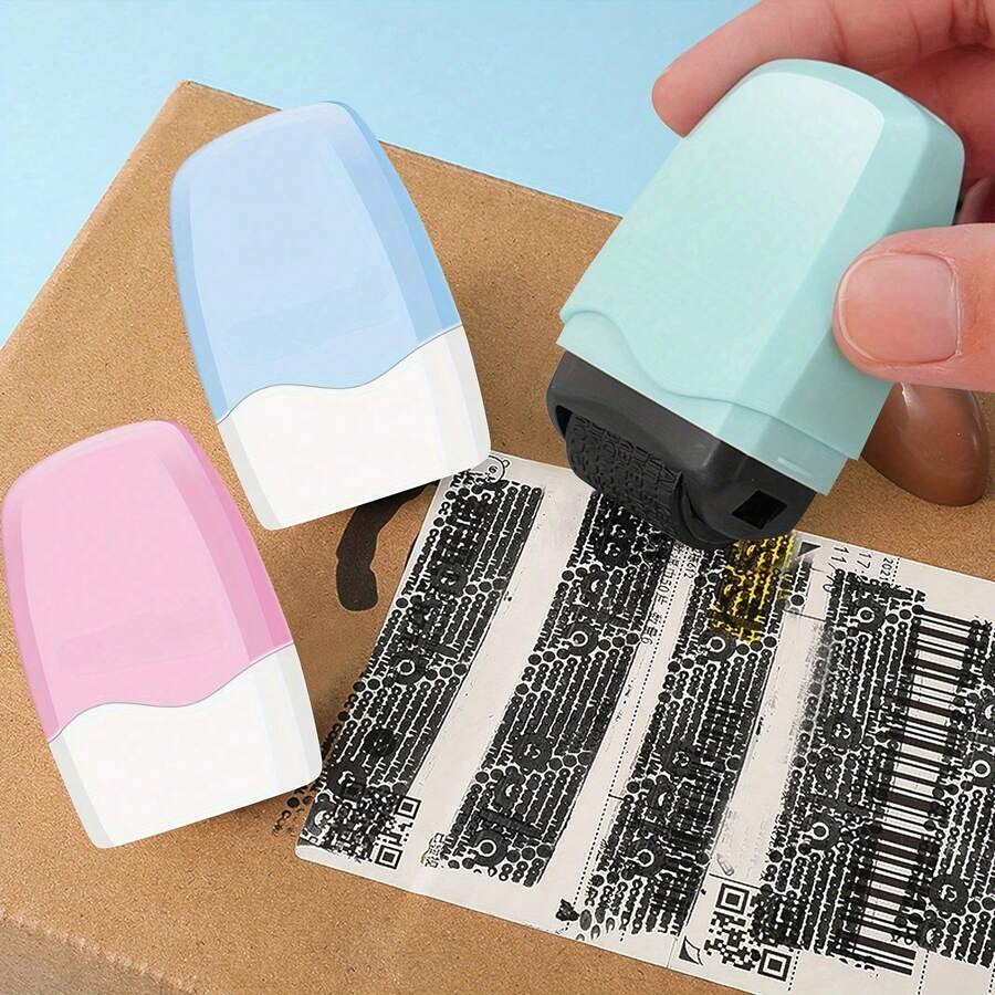 1pc One-Swipe Black Privacy Protection Roller Stamp - Covers Shipping Label Information And Address Editor, With Document Privacy Masking Function, Suitable For Passport/Driver's License/Credit Report - Ready-To-Use Secret Data Masker (No Chemical Ingredients)