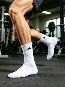 1/5/10/20 Pairs Men's Ribbed Comfortable Durable Mid-Calf Socks, Triangle Pattern Sports Socks, Suitable For Casual Fitness Sports, Daily Wear - Multicolor - View 2