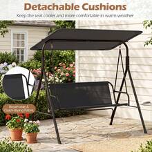 3-Seat Outdoor Patio Swing Chair W/ ArmrestsAdjustable Tilt Canopy & Stand - Black - View 8