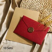 3-Piece Luxury Linen Envelope & Stationery Set With Wax Seal Stamp, Suitable For DIY Gifts, Wedding Invitations And Office Use - 3-piece - View 16