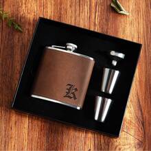 MerexSync 1pc Personalized Custom Portable Flask, Christmas Portable Flask, Custom Portable Flask, Father's Gift, Father's Day Essential, Boyfriend Gift, Custom Father's Gift, Birthday Gift, Boyfriend Birthday Gift, Custom Leather Portable Flask - Black - View 10