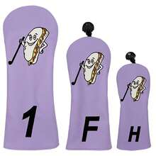 Light Purple Fun Sandwich Cartoon Embroidered Golf Club Head Cover, Healing Cute Style Golf Protector - Lilac Purple - View 1