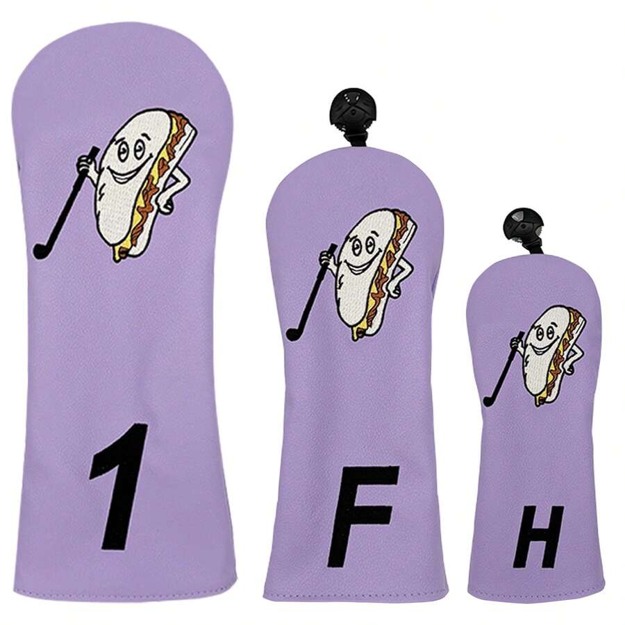 Light Purple Fun Sandwich Cartoon Embroidered Golf Club Head Cover, Healing Cute Style Golf Protector - Lilac Purple - View 1
