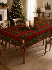 1pc Traditional Red & Green Plaid Holly Print Round Tablecloth, Suitable For Holiday Party Decor, Home Decor, Room Decor, Garden, Kitchen, Country Farmhouse Style Dining, Christmas Dinner And Family Celebration - Multicolor - View 20