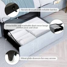 SIBEDS Marco de cama tapizado con LED RGB de tamaño queen con 2 cajones de almacenamiento y 2 bolsillos laterales, cama de plataforma de almacenamiento de tamaño king con cabecera capitoneada con botones de cristal y listones sólidos de soporte, sin ruido, sin necesidad de caja de resortes, fácil montaje, piel de poliuretano y terciopelo suave - Gris terciopelo - Ver 7