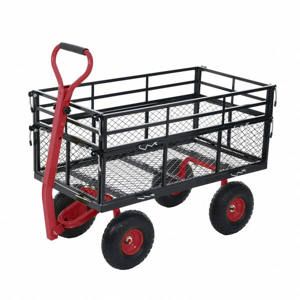LYHO ガーデンカート 4輪 カゴ台車 大型 2Way メッシュ台車 耐荷重500KG 収穫カート 手押し台車 運搬車 回転ハンドル フェンス取り外し可能 エアタイヤ ガーデンワゴン キャリーカー 農業 庭 ガーデニング 倉庫 キャンプ アウトドア おしゃれ