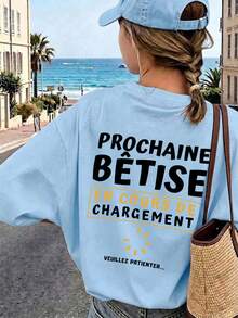 Tween Mädchen - Lustiges Text-Muster T-Shirt, weicher und bequemer Stoff, geeignet für Outdoor-Sport für Mädchen, Alltag-Outfit, Streetstyle, Campus-Stil, modisches vielseitiges Casual-Top für Mädchen im Frühling/Sommer - Babyblau - Übersicht 1