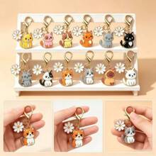 12pcs Cat & Daisy Keychain - Women's Fashion Accessory, Animal & Plant Theme Creative Phone Charm, Suitable For Backpack And Car Keys, Daily Keychain - 12 - View 4