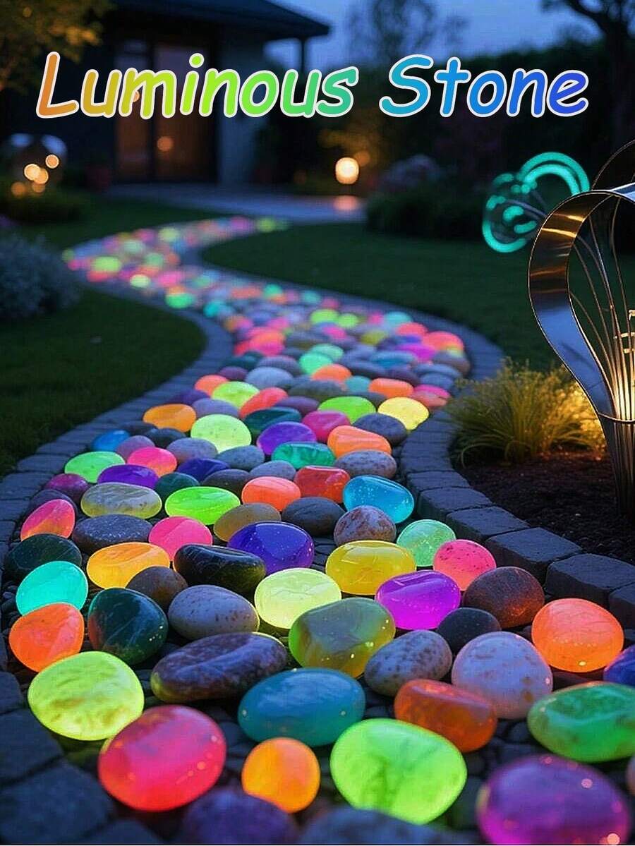 1000/800/500/300/100pcs Glow In The Dark Pebble Stones, Resin Fluorescent Gravel For Garden Path, Patio, Lawn, Fish Tank, Aquarium, Walkway Decoration - A - View 1