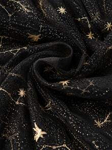 50cm / 1yd / 3yd / 5yd Black Transparent Tulle - Full-Width Gold Star And Constellation Embroidery With Subtle Glitter, Soft And Flowy Mesh - Suitable For Gothic Dresses, Starry Wedding Veils, Stage Performance Costumes And DIY Star Decorations - Multicolor - View 3