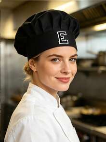 1pc A-Z Letter Chef Hat, Adjustable Elastic High Top Baker Hat, Cooking Kitchen Hat, Unisex Uniform Cap - Black - View 5