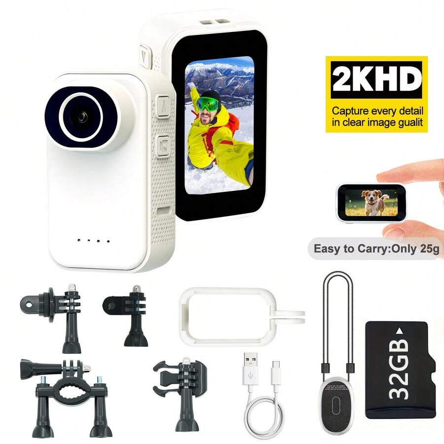 2K Thumb Action Camera, HD Sports Camera, Auto Exposure, 800mAh Battery, Comes With Magnetic Lanyard And Various Cycling Mounts, Suitable For Travel Vlogs, Cycling, Hiking, And Sports Enthusiasts, A Perfect Birthday Or Holiday Gift - View 1