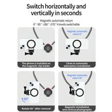 حامل مغناطيسي للرقبة متوافق مع هواتف MagSafe، تصوير عمودي وأفقي، دعامة صدر مغناطيسية ثلاثية الأطراف، ملحق تصوير بمنظور الشخص الأول قابل للارتداء، تصوير بث مباشر وفلوج بدون استخدام اليدين - الأسود - مشاهدة 3
