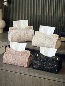 Elegant Embroidered Tissue Box, Floral Sequin Pattern Tissue Storage Bag, High-End Large Capacity Storage Bag, Bathroom Bedroom Home Essential Toilet Paper Storage Box, Car Tissue Box, Tissue Decorative Box - Multicolor - View 1