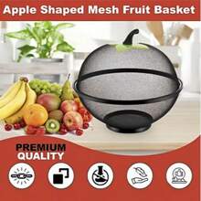 1/2/3pcs Set Heavy Duty Metal Fruit Basket With Mesh Cover - Rust-Proof Design, Breathable, With Hanging Hole, Apple-Shaped Metal Structure, Suitable For Kitchen, Camping, Picnic, Christmas Decoration - Reusable Fruit Storage Basket - View 2