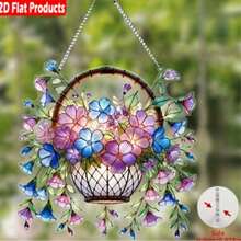 2D Acrylic Window Hanging Garden Sun Catcher - Flower Basket Floral Pattern, Perfect For Home, Porch, Bedroom, Office, Outdoor Patio Window Decor - A - View 4