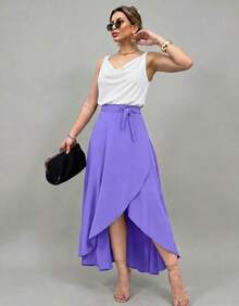 Long Wrap Skirt With Tie-Up Fashion Blogger - Lilac Purple - View 3
