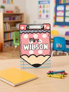 1pc Custom Teacher Clipboard,Personalized Name Pencil Shaped Clipboard,Cute Polka Dot Teacher Appreciation Gift,Rainbow Apple Crayon Pattern,Great For Classroom Office Use,Perfect For Teachers,Tutors Educators,Classroom Use,Lesson Planning - Multicolor - View 13